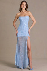 Premium Embellished Lace Corset Gown in Sky Blue