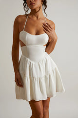 Halter Neck Cut Out Mini Dress in White