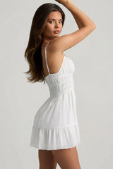 Shirred Camisole Mini Dress in White