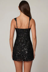 Embellished A-line Mini Dress in Black