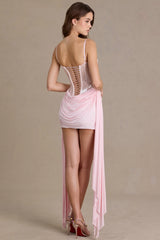 Premium Embellished Lace Corset Mini Dress in Baby Pink