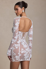 Lace-Detail Corset Mini Dress in White