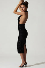 Embellished Cut-Out Open-Back Midaxi Dress in Black