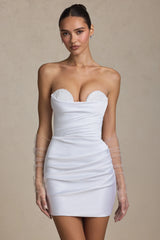 Ruched Corset Mini Dress in White