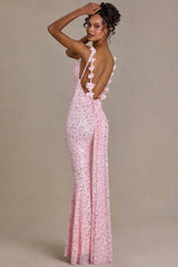Premium Embellished Open-Back Maxi Dress in Baby Pink