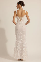 Embellished Appliqué Soft-Scoop Corset Gown in White