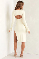 Square Neck Long Sleeve Midi Dress in Ivory