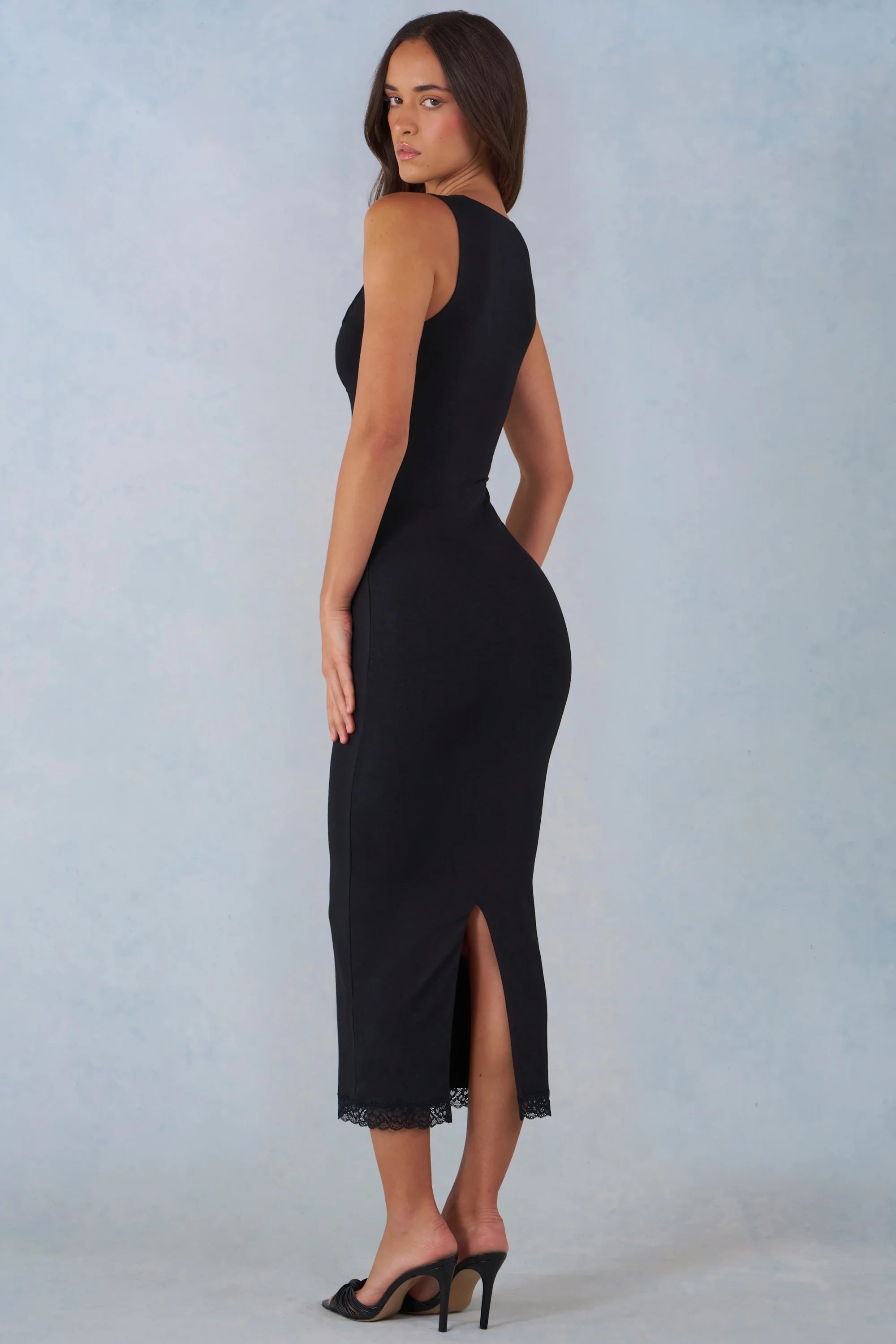 Modal Lace-Trim Midaxi Dress in Black