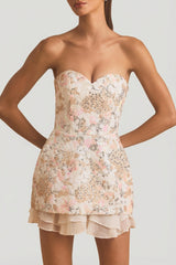 Embellished Strapless Corset Mini Dress in Ivory