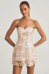Embellished Strapless Corset Mini Dress in Ivory
