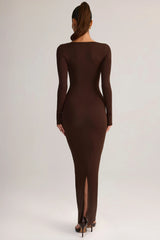Modal Square-Neck Bodycon Maxi Dress in Chocolate Brown