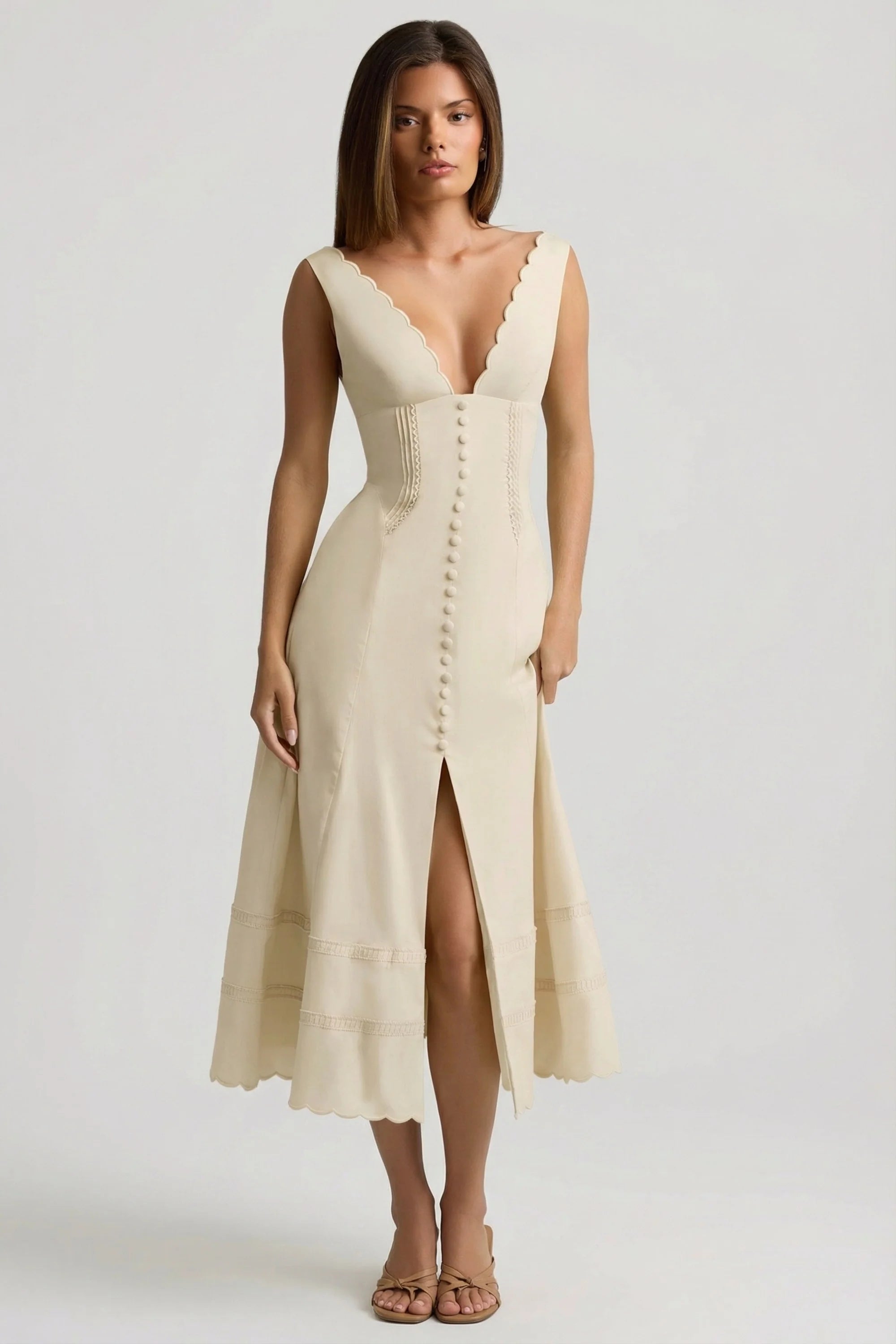 Cotton-Poplin A-Line Midaxi Dress in Ivory