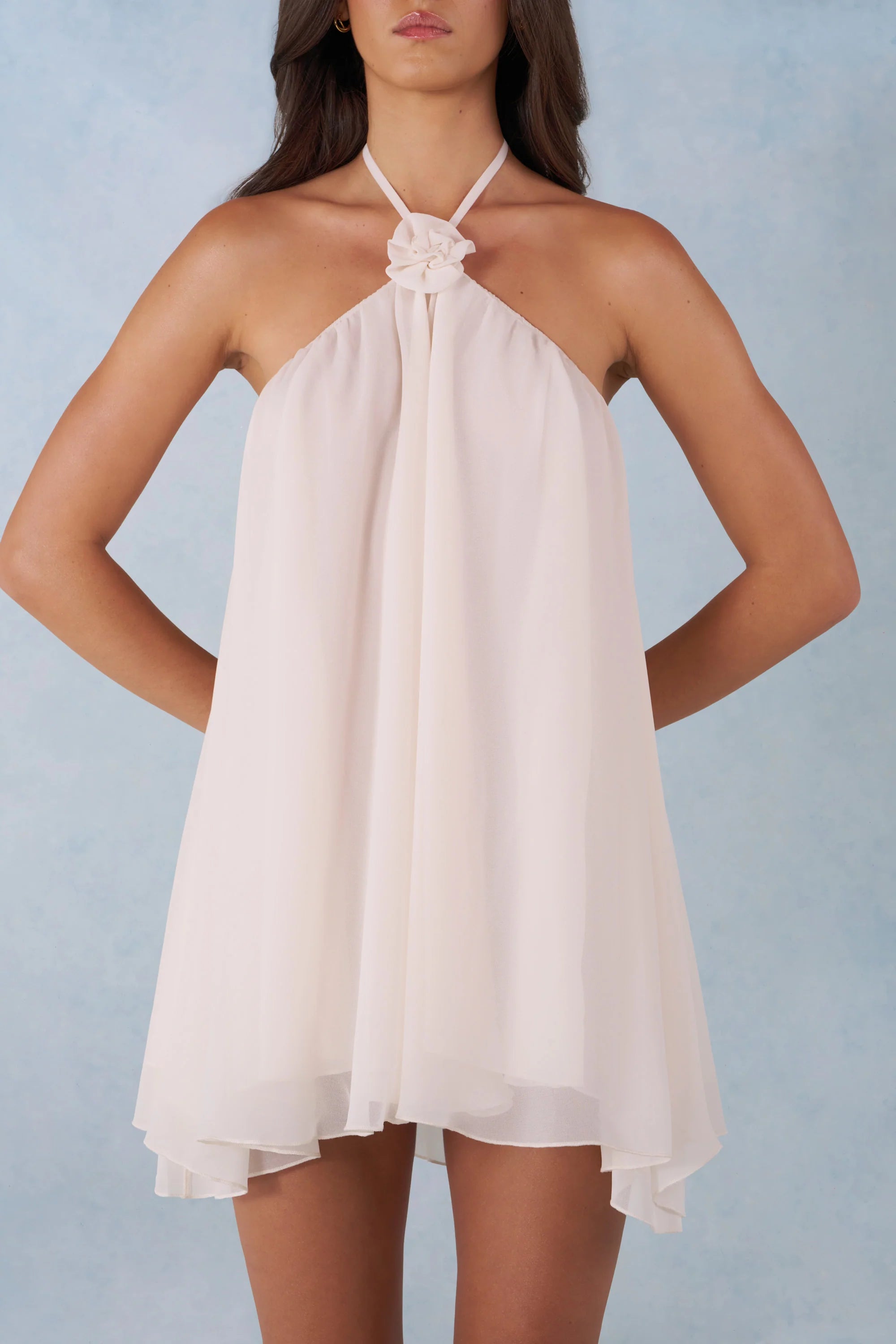 Halterneck Babydoll Mini Dress in Ivory