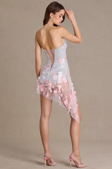 Premium Embellished Tulle Corset Mini Dress in Baby Pink