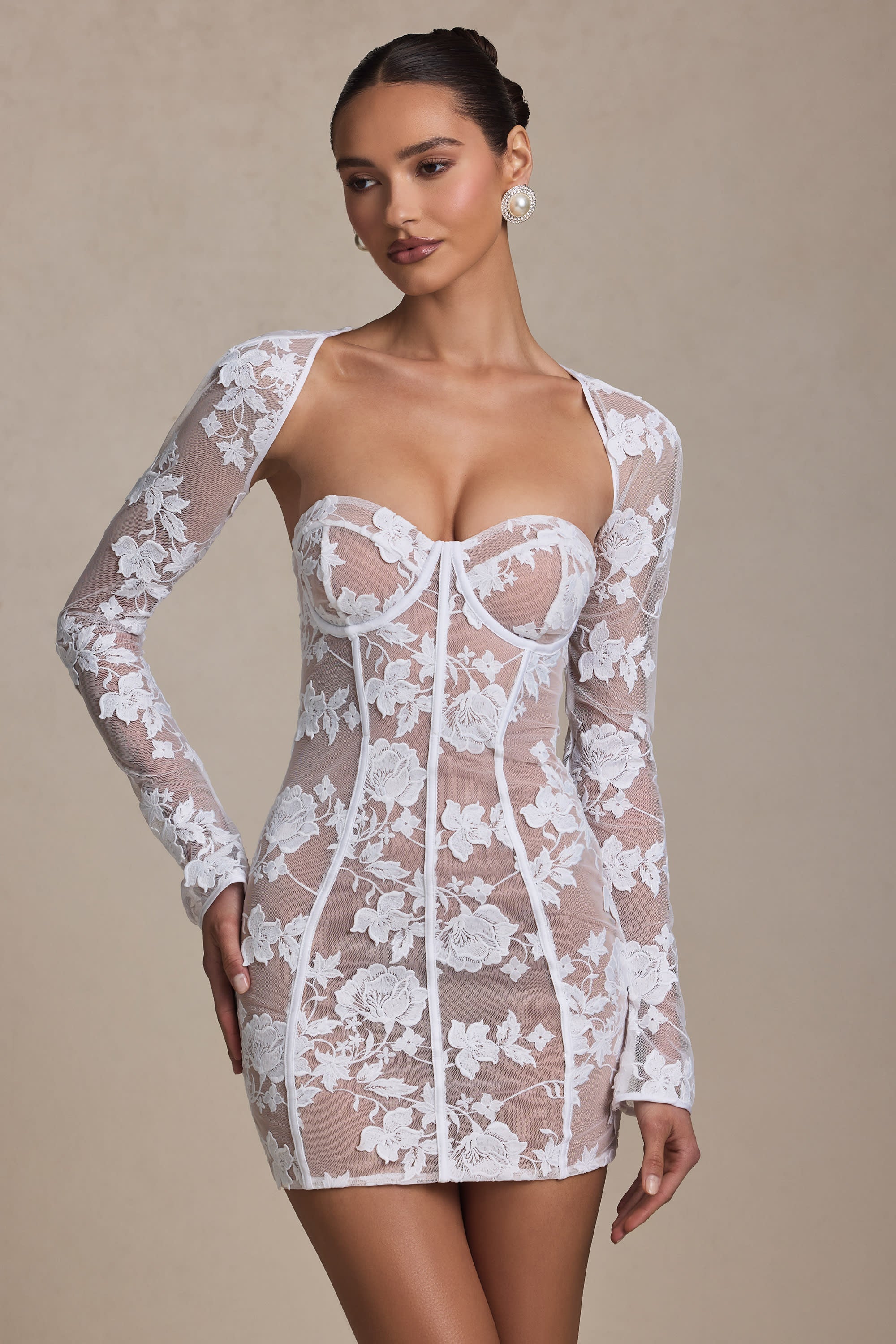 Lace-Detail Corset Mini Dress in White