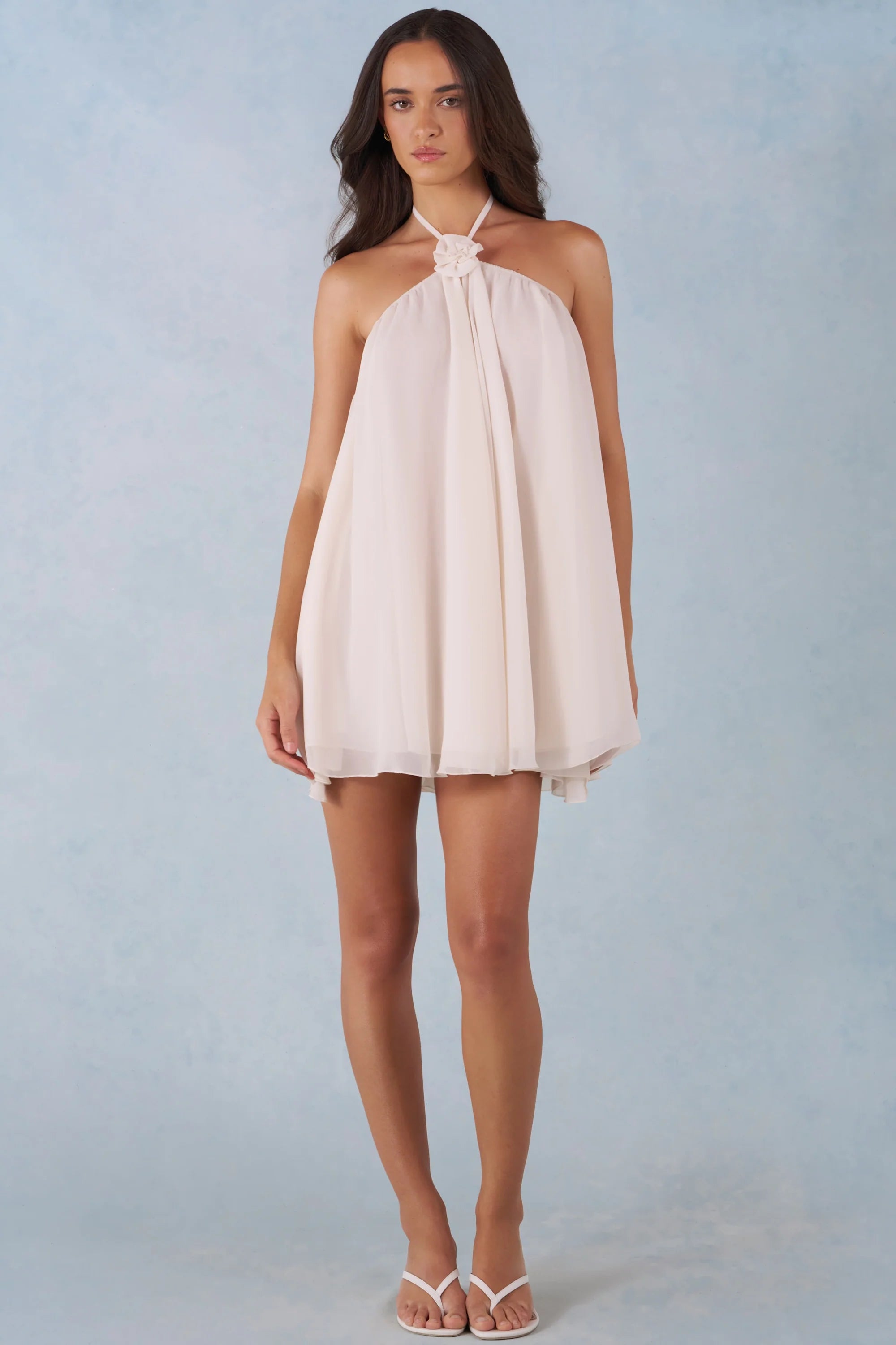 Halterneck Babydoll Mini Dress in Ivory