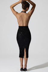 Embellished Cut-Out Open-Back Midaxi Dress in Black